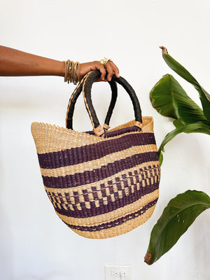 Woven African Market Tote // Natural & Navy