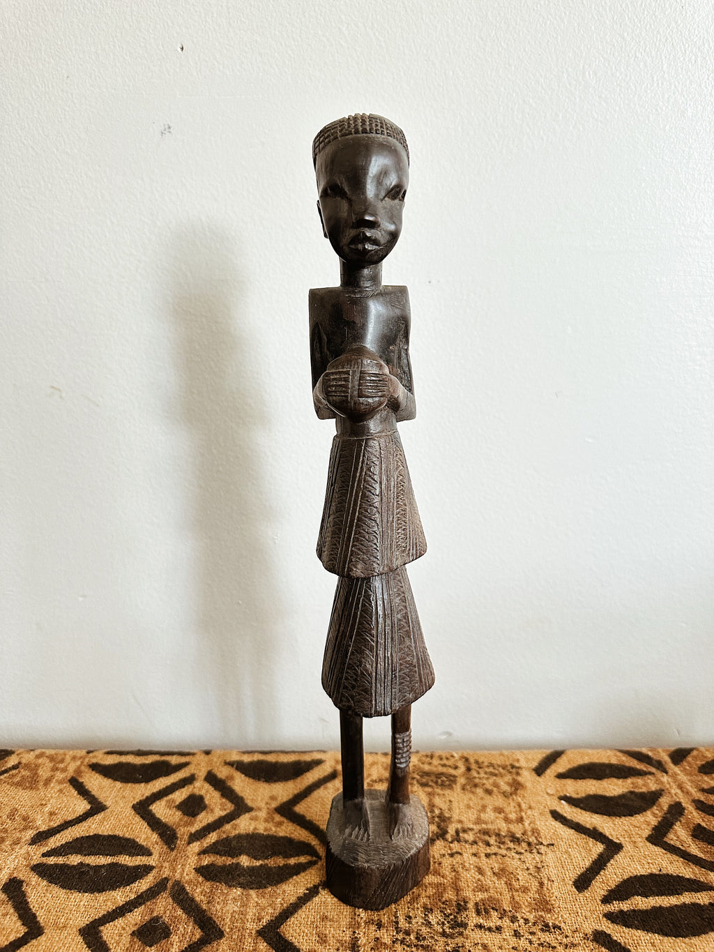 Vintage Hand Carved African Woman Statue