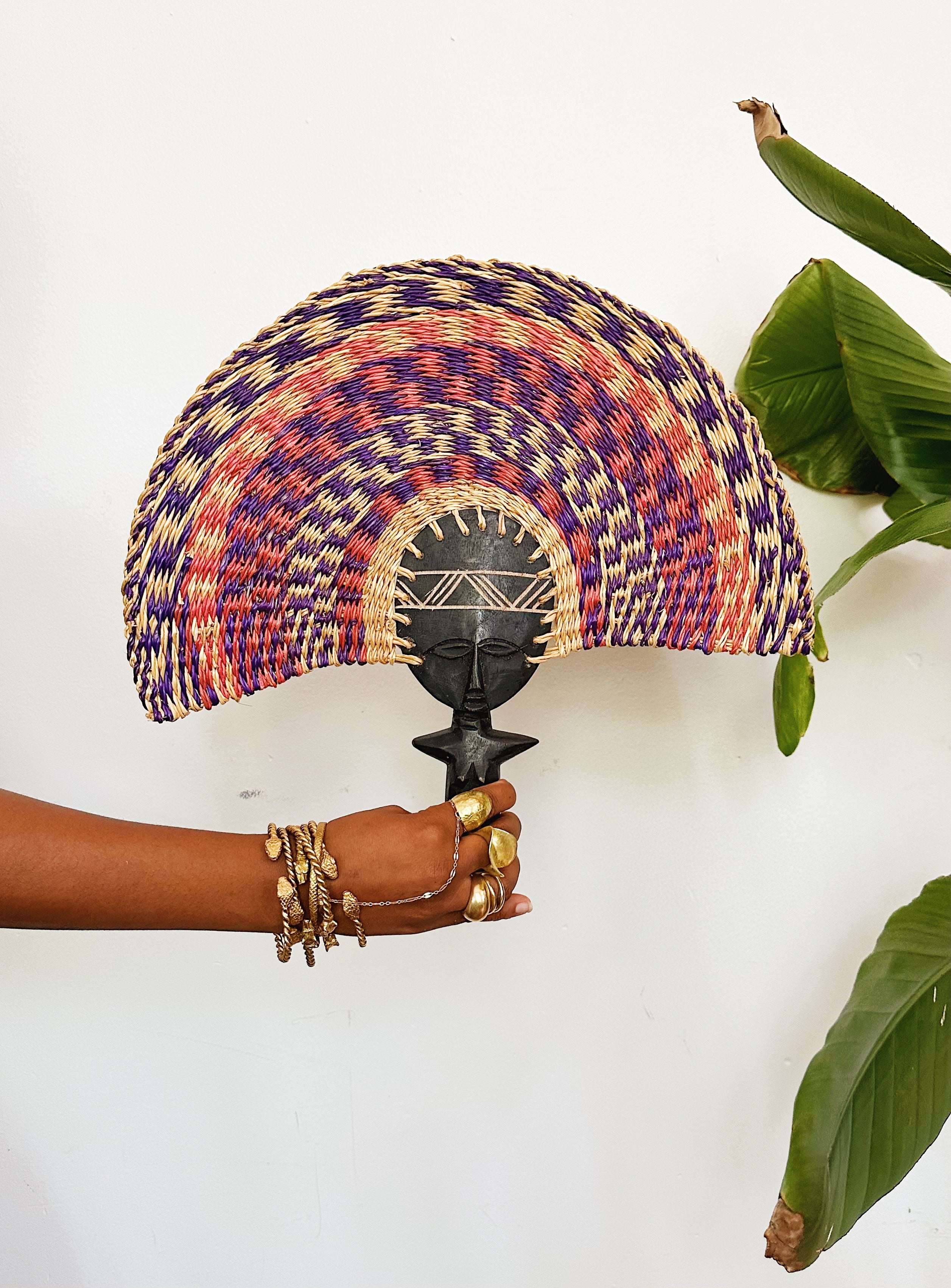 Ashanti Doll Hand Fan // Purple & Pink