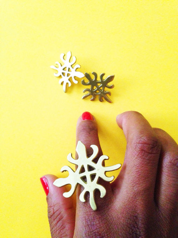 Siamese crocodile Adinkra African Symbol Rings // Funtunfunefu Denkyemfunefu