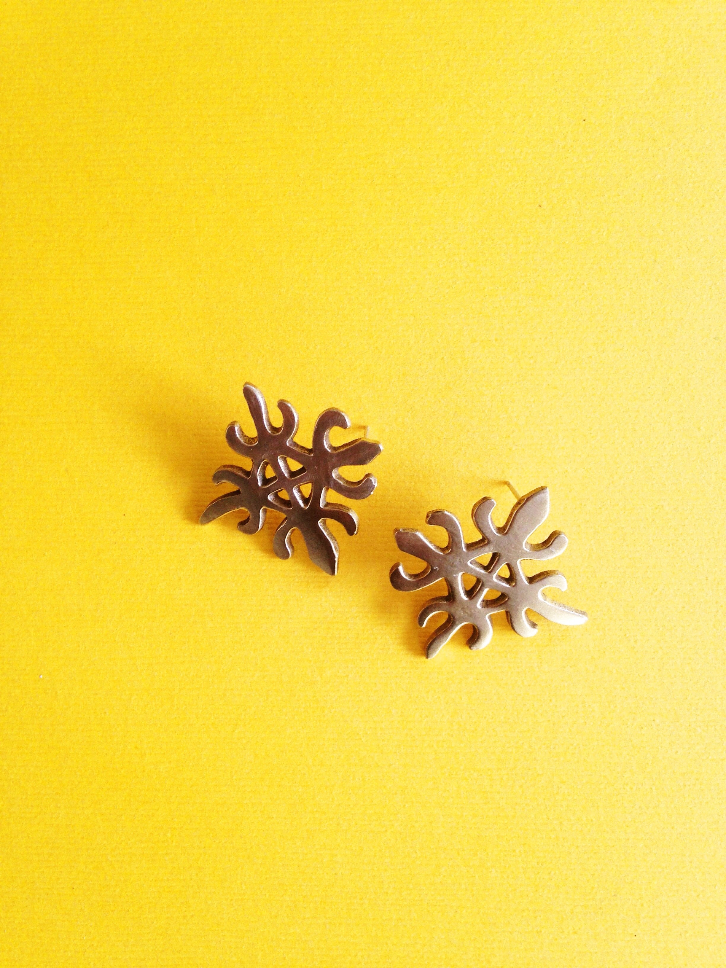Siamese Crocodile Adinkra African Symbol Studs // Funtunfunefu Denkyemfunefu