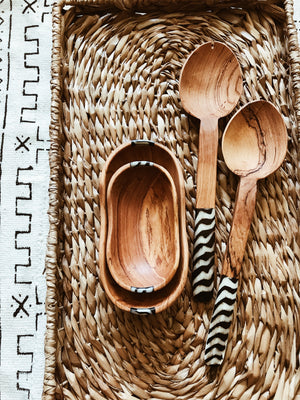 Oval Batik Olive Wood Spice Bowl Set
