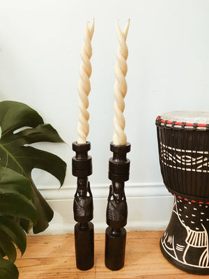 Vintage Hand Carved African Candle Holders (Pair)