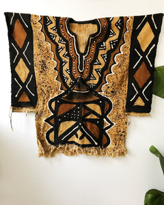 African Cowrie Shell Mudcloth Poncho