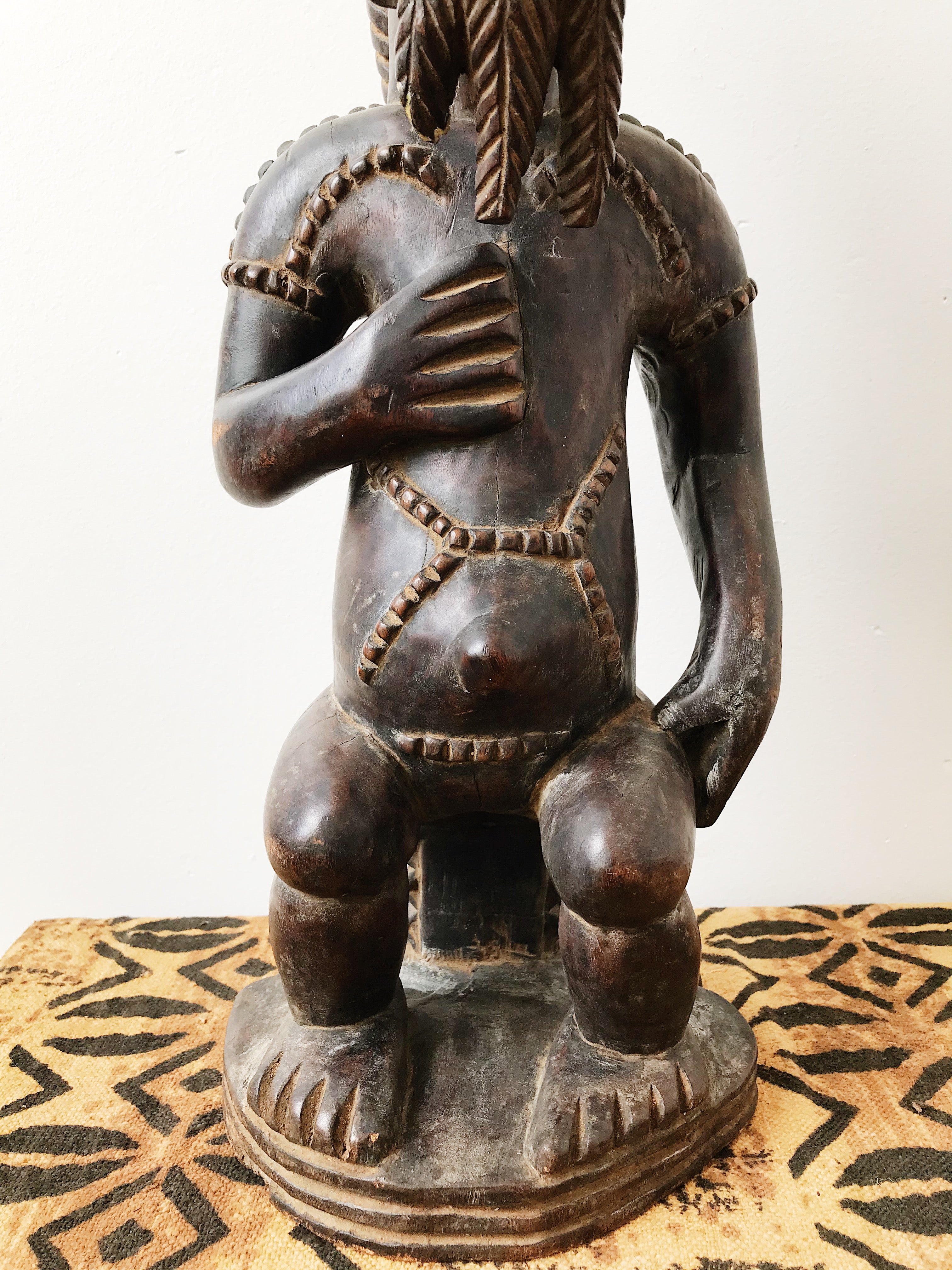 Rare Seated Baule-Yaure Male Wood Statue