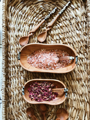 Oval Batik Olive Wood Spice Bowl Set