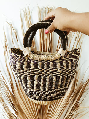 Small Woven African Tote Basket // Natural + Navy