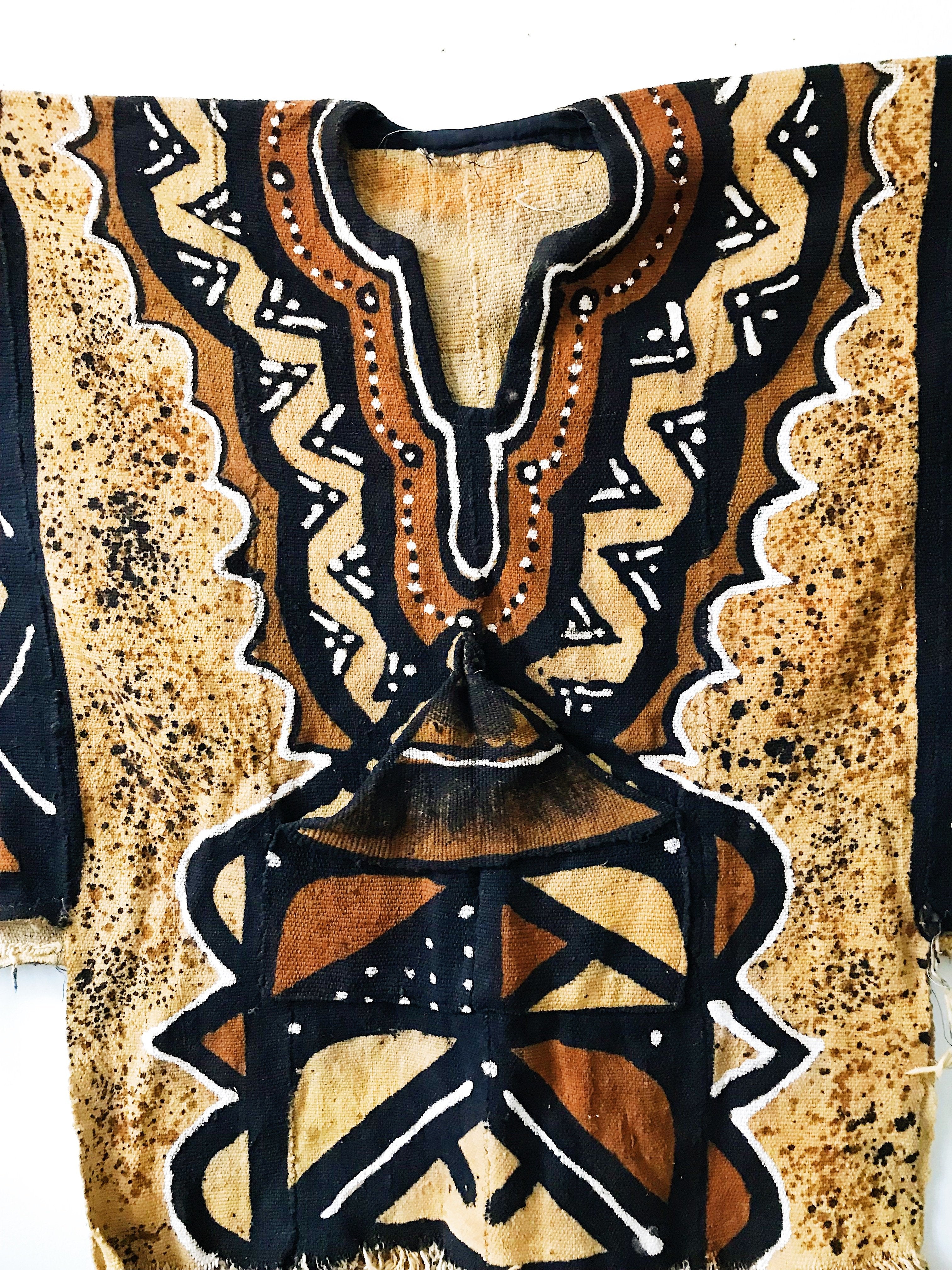 African Cowrie Shell Mudcloth Poncho