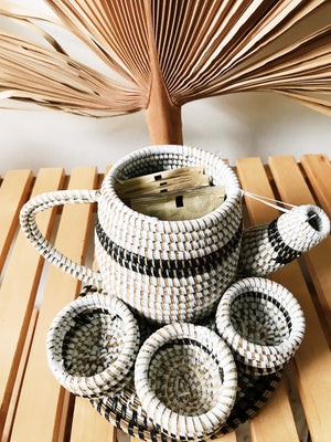 Woven Tea Set Basket// White+ Black