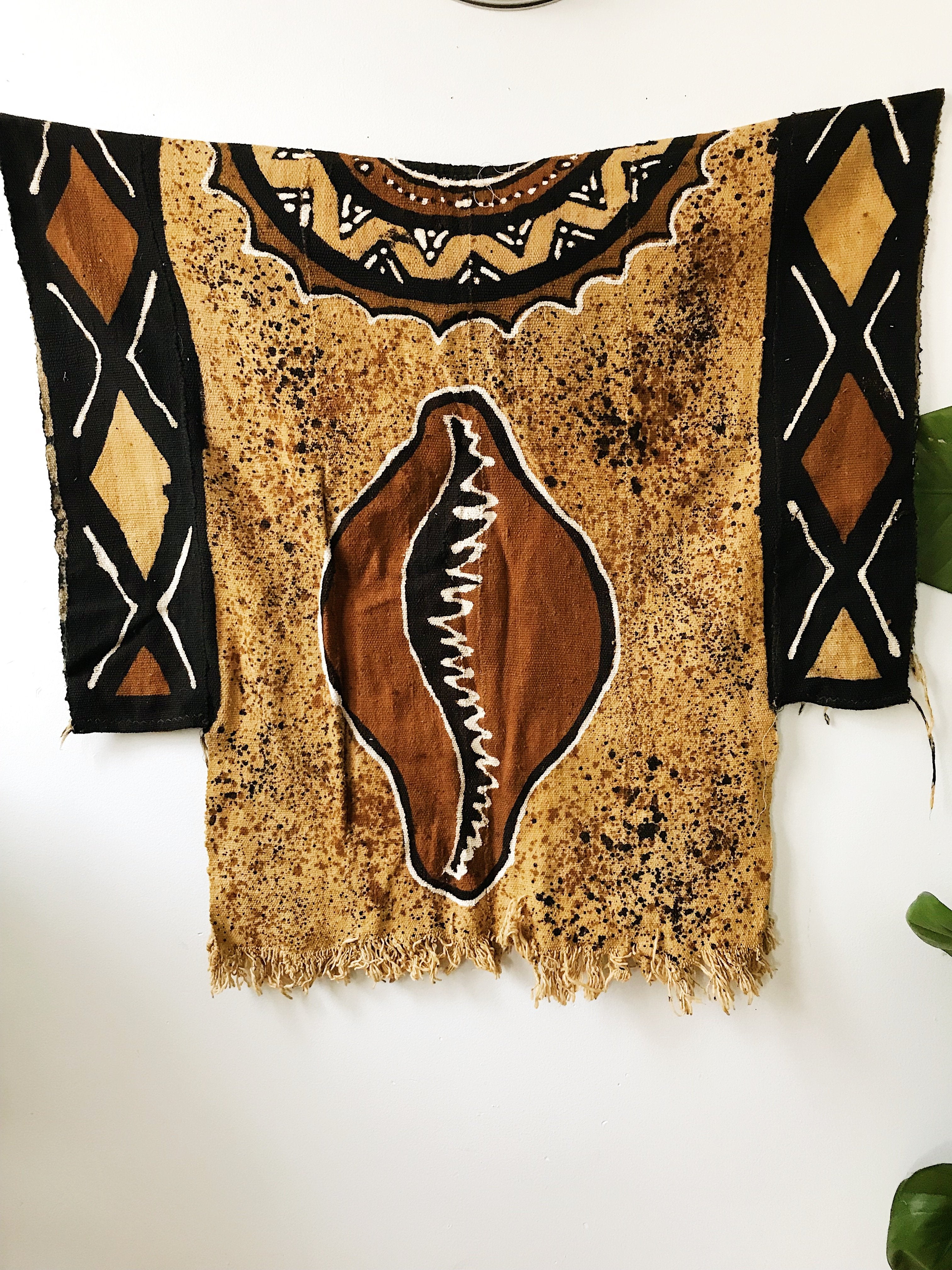 African Cowrie Shell Mudcloth Poncho