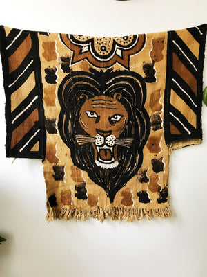 African Lion Mudcloth Poncho