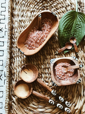Oval Batik Olive Wood Spice Bowl Set