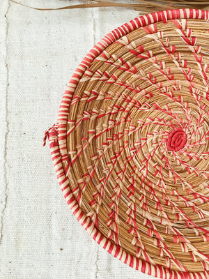 Large African Palm Basket// Natural + Red